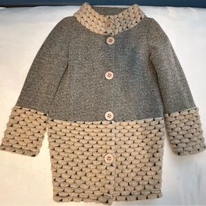 New MOYTO Italia Chunky Knit Long Wool Cardigan Sweater S Gray Beige Italy